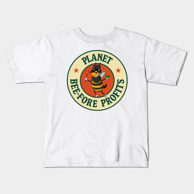 Plant Before Profits - Bee Pun - Climate Change Kids T-Shirt by Football from the Left